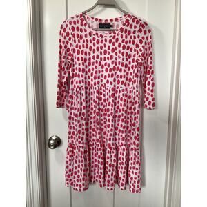 Duffield Lane Women's Brushstroke Tiered Ashton Dress White‎ Pink Red Size Small